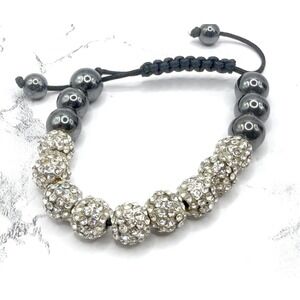 Boho 10mm Gray Agate Stone Crystal Disco Ball Adjustable Friendship Bracelet